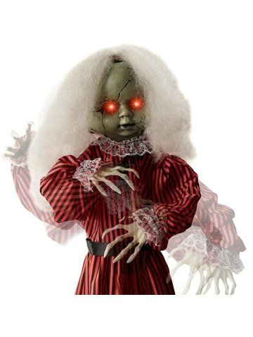 Creepy Halloween Scary Animatronic Doll Decoration With Glowing Red Eyes Sound and Touch Activated