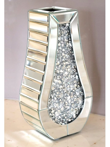 Crushed Diamond Mirror Vase Crystal Silver Glass Stunning Decorative Flower Luxury for Home Decor...