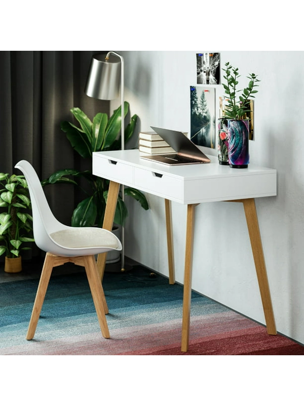 Modern Computer Writing Desk With 2- Drawers Office Workstation Study Makeup Vanity Table Bedroom