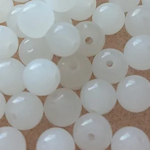 25, 10mm round glass beads, milky white