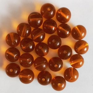 25 Indian glass beads, 10mm round, transparent amber