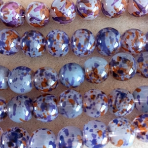 18, 12mm round glass beads, purple, orange