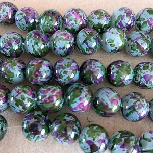 18, 12mm round glass beads, purple, green