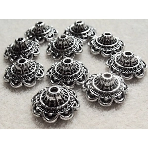 10, 13mm antique silver plated bead caps