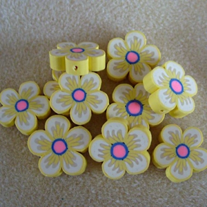 10 polymer clay flowers, yellow, 20mm