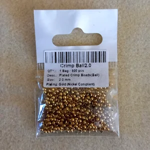 500, 2mm crimp beads, gold plated