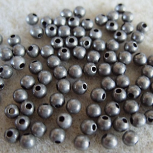 100, antique silver plated metal beads, 3mm round