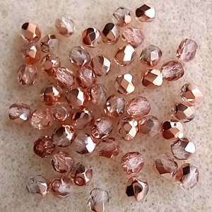 50, 3mm faceted crystal beads, capri gold half coated