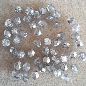 50, 3mm faceted crystal beads, silver half coated