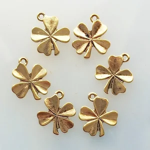 6 gold plated four leaf clover charms