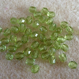 100 4mm Czech glass faceted crystals, transparent olive green