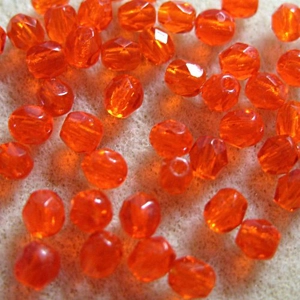 100 4mm Czech glass faceted crystals, transparent orange