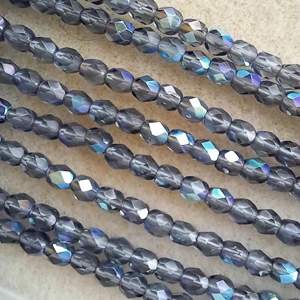100 4mm Czech glass faceted crystals, transparent black diamond ab
