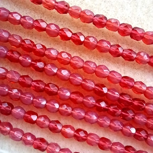 100 4mm Czech glass faceted crystals, raspberry  opal