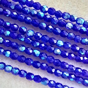100 4mm Czech glass faceted crystals, royal blue ab