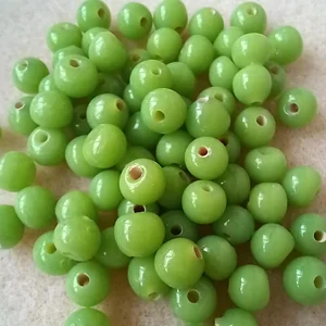 100, 5mm round hand made Indian glass beads, light green
