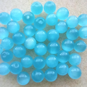 40 cats eye beads, 6mm round glass beads, aqua blue