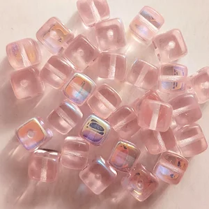 30, 6mm glass cubes, pink