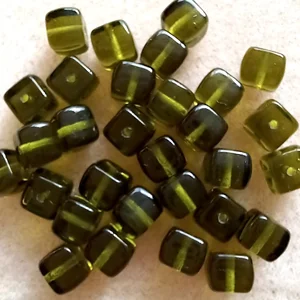 30, 6mm glass cubes, olive green