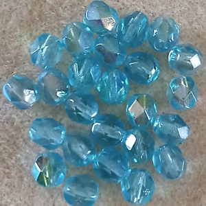 25, 6mm fire polished crystals, aqua blue ab