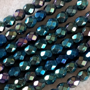 25, 6mm fire polished crystals, green iris