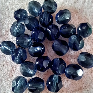 25, 6mm fire polished crystals transparent montana blue