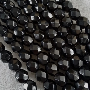 25, 6mm fire polished crystals, opaque jet black