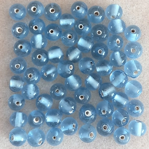 60, 7mm handmade Indian glass beads, transparent light blue