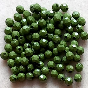 100, 6mm faceted round beads, olive green