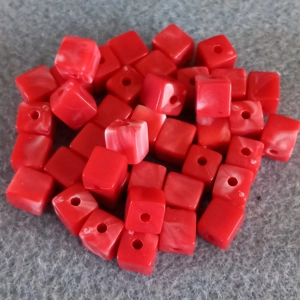 40, acrylic cube beads, 7mm x 8mm, red