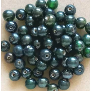 60, 7mm round handmade Indian glass beads, lustered dark green