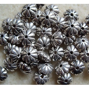 50, 8mm floral rondelle beads, silver