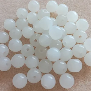 40, 8mm round glass beads, milky white