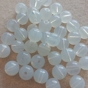 40, 8mm round glass beads, translucent white opal