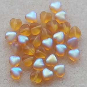 30, 6mm glass heart beads, frosted amber ab