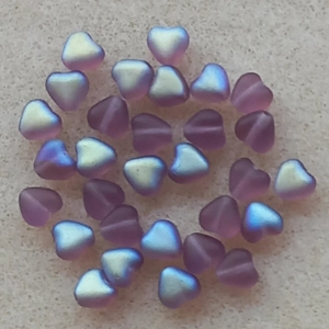 30, 6mm glass heart beads, frosted amethyst ab