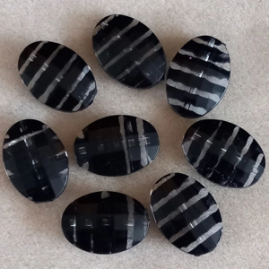 8 acrylic oval beads, clear, black stripes, 30mm x 22mm