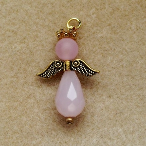 Christmas, guardian angel, pink crystal, gold plated pendant, 31mm