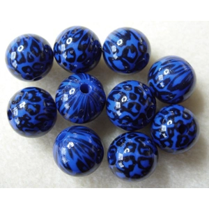10, 13mm round animal print beads, royal blue