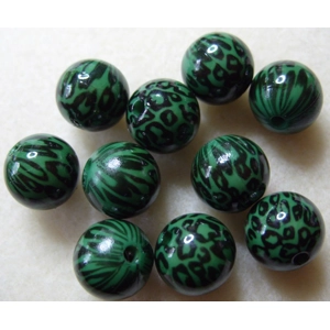 10, 13mm round animal print beads, green
