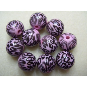 10, 13mm round animal print beads, light pink