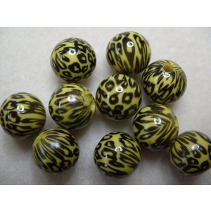 10, 13mm round animal print beads, yellow