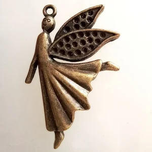 Dancing fairy charm, antique gold, 40 x 25mm