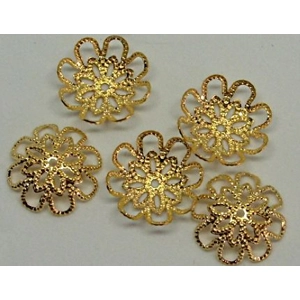 Pack of 20 14mm fancy bead caps, gold plated