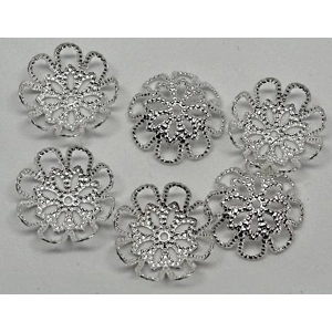 Pack of 20 14mm fancy bead caps, silver plated
