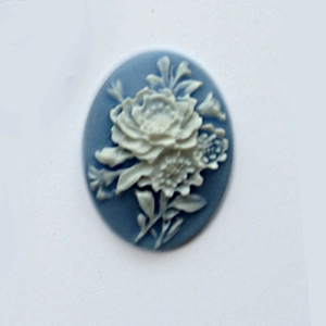 Flower cameo, 24mm x 18mm, blue and ivory.