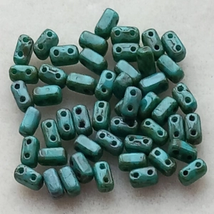 50 Czech Mates brick beads, persian turquoise picasso 6mm x 3mm