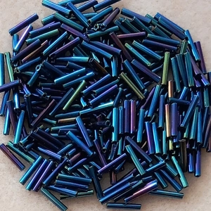 20g 12mm glass bugle beads, blue iris