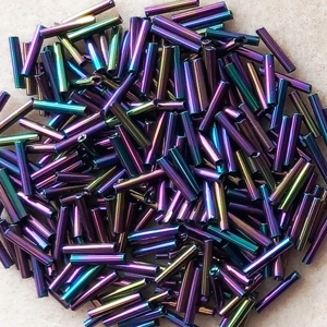 20g 12mm glass bugle beads, purple iris