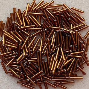 20g 12mm silverlined glass bugle beads, dark gold.